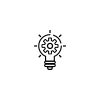 A light bulb icon with gears inside,